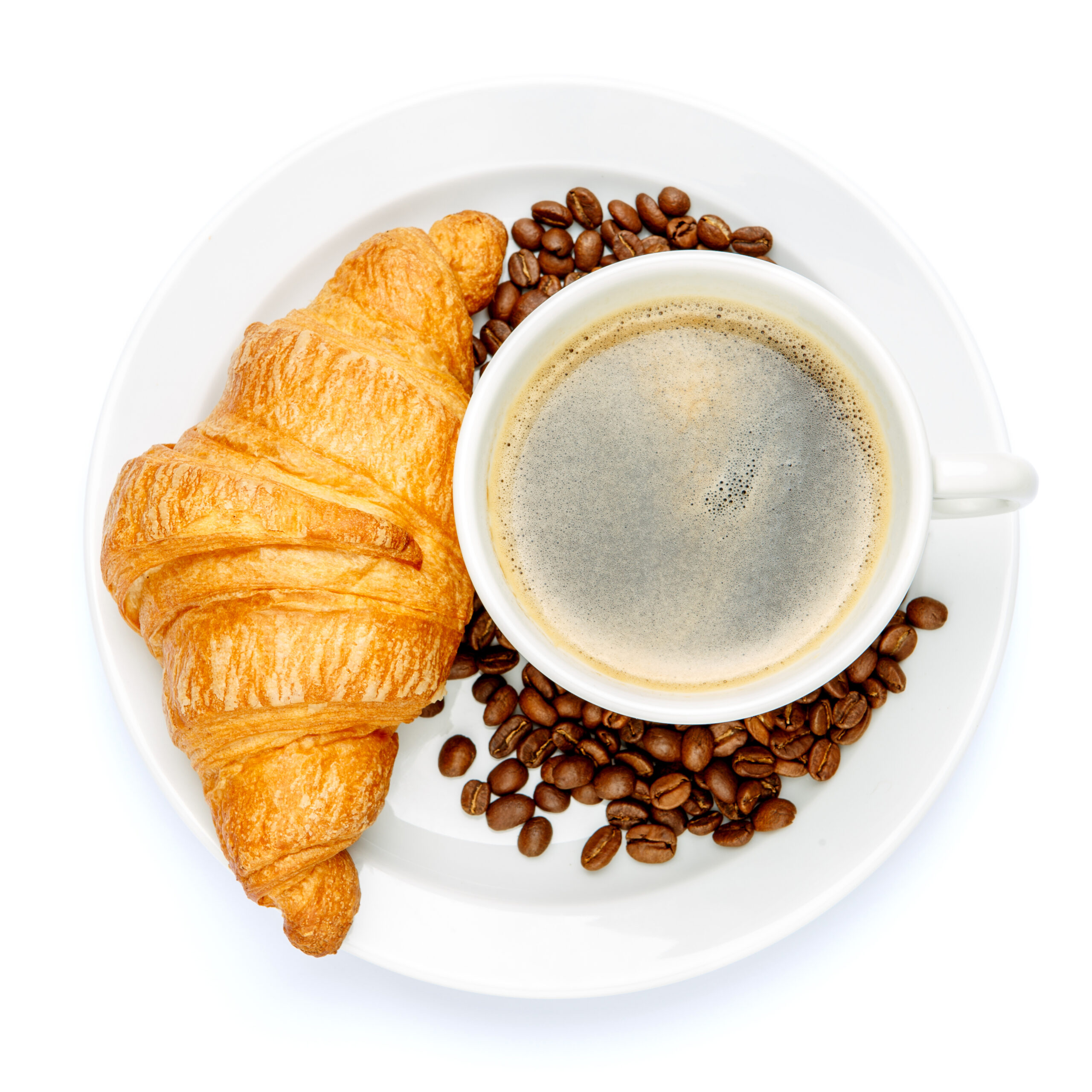 Fresh,Croissant,And,Coffee,On,White,Background